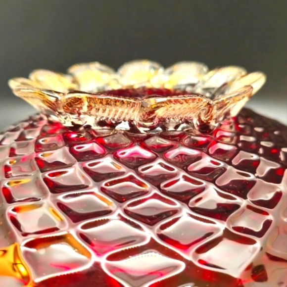 FOSTORIA? Ruby Red Bowl 11" Long x 8.5" Wide Footed Bowl W/Gold Flake and Foot. - Picture 9 of 9